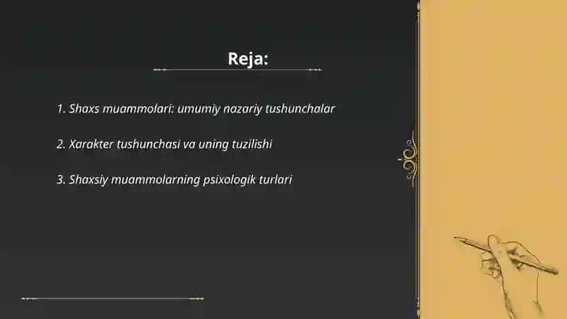 Shaxs muammolari xarakter mijos tushunchalari 2