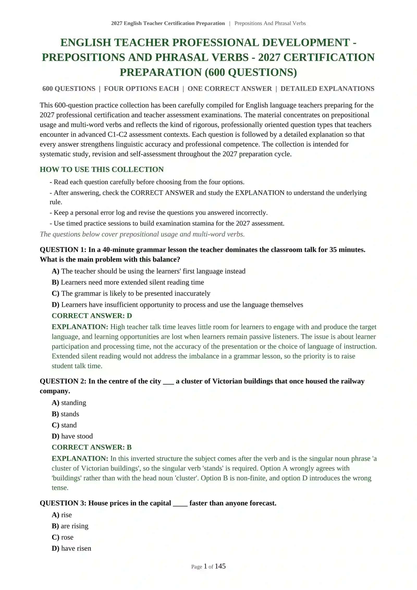 Prepositions And Phrasal Verbs 2027 Certification Preparation 2