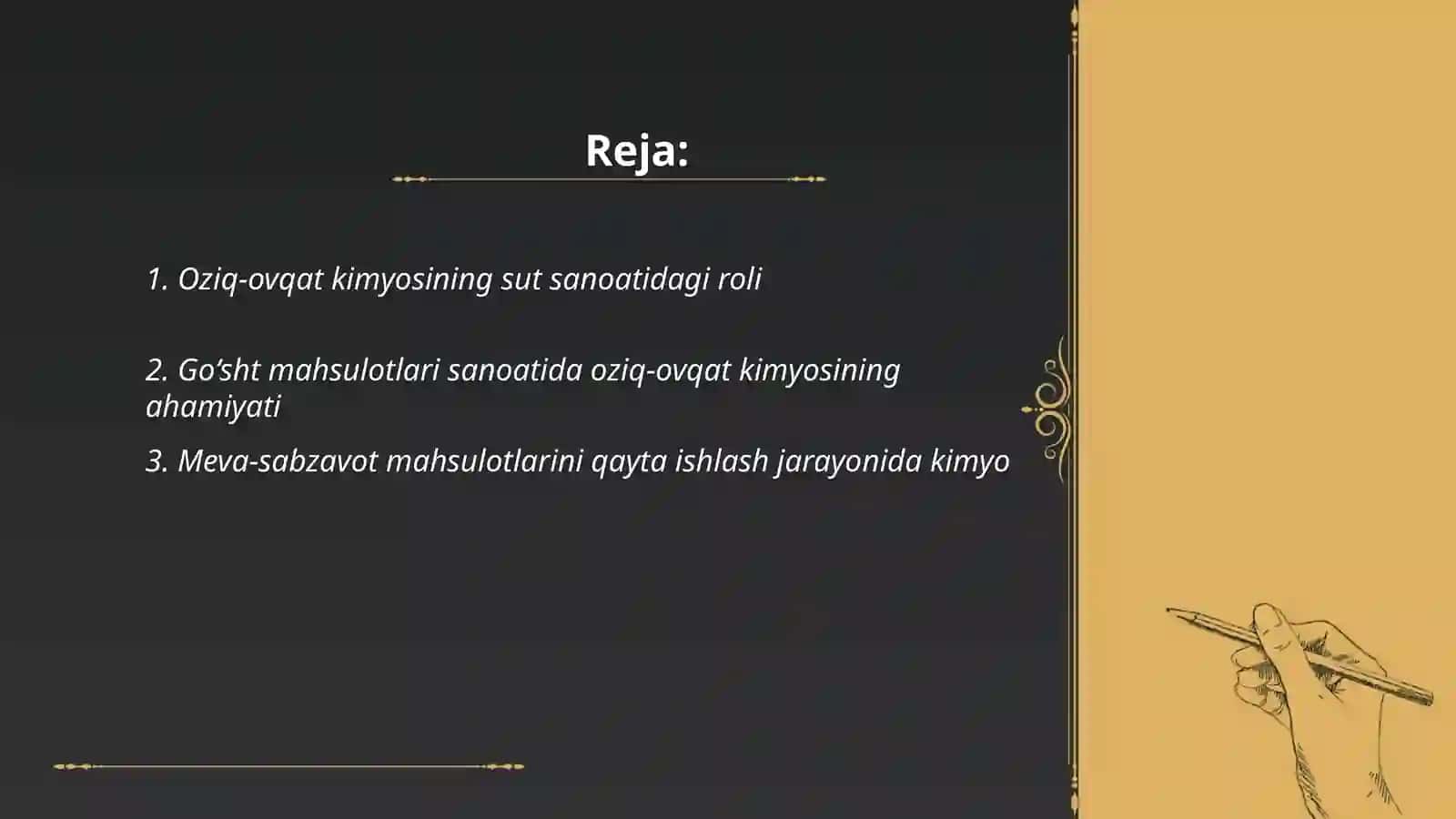 Oziq-ovqat kimyosi fanining oziq ovqat sanoatida tutgan orni 2
