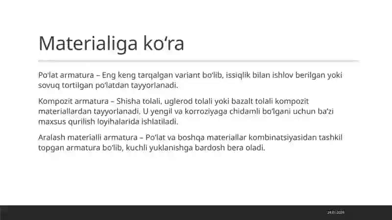 Armatura sterjenlarining klassifikatsiyasi 2
