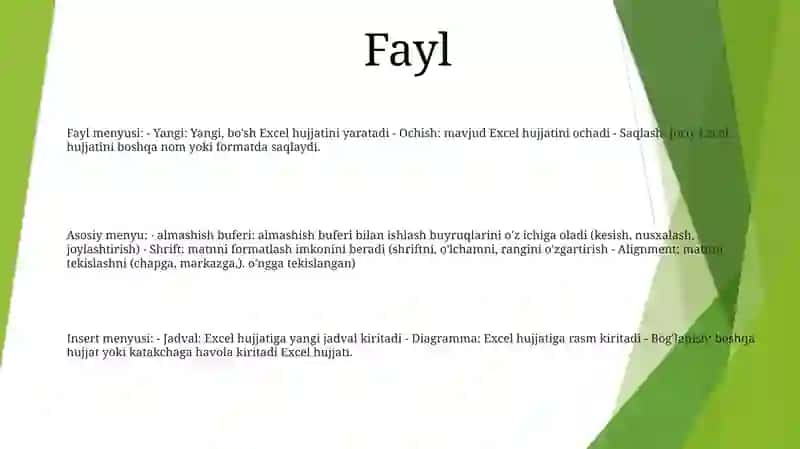 Excel Dasturi Главная Menyusi Va Uning Buyruqlari 2