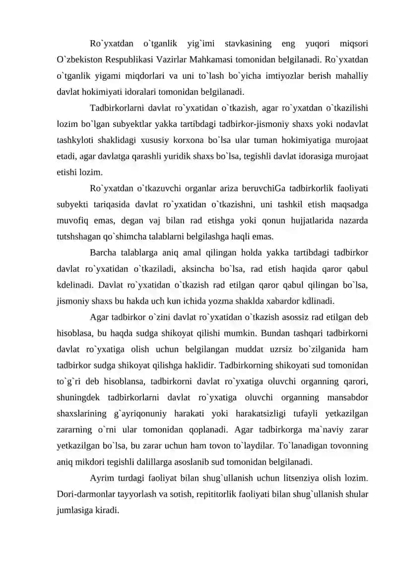Tadbirkorlik faoliyatini amalga oshirish asoslari 2