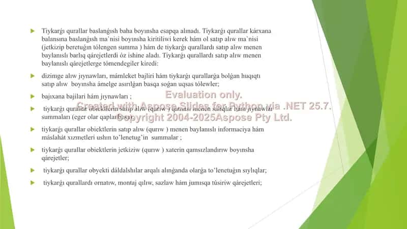 Tiykarg’i qurallardin’ bahalaniwi 2