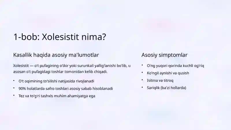Xolesistit va Xoledoxolitiaz: Sabablar, Belgilar va Davolash 2