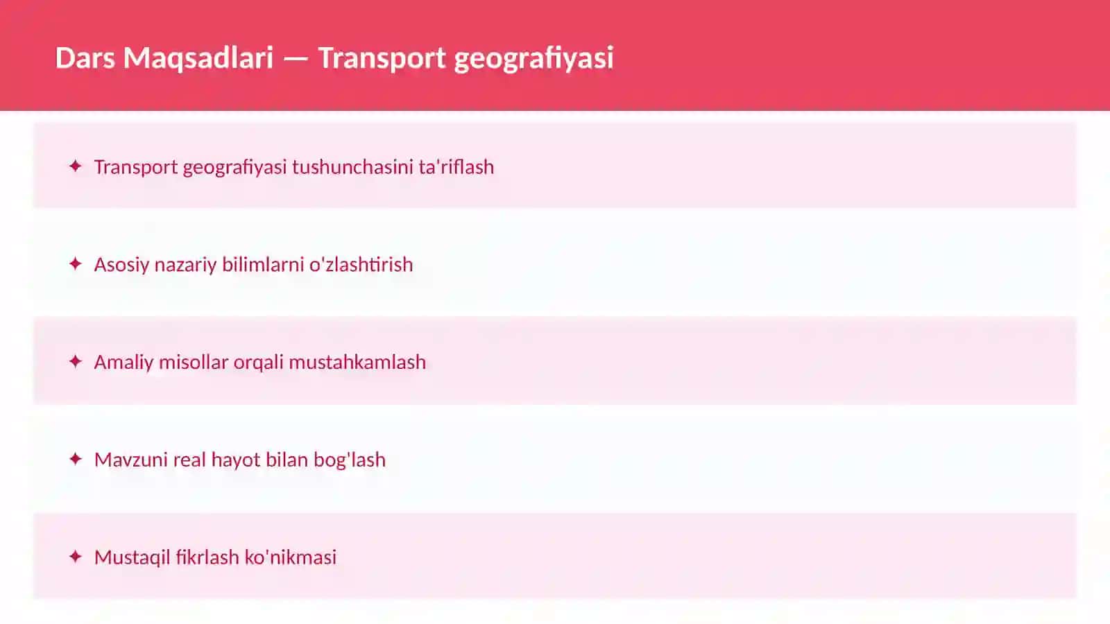 Transport geografiyasi dars ishlanmasi 2