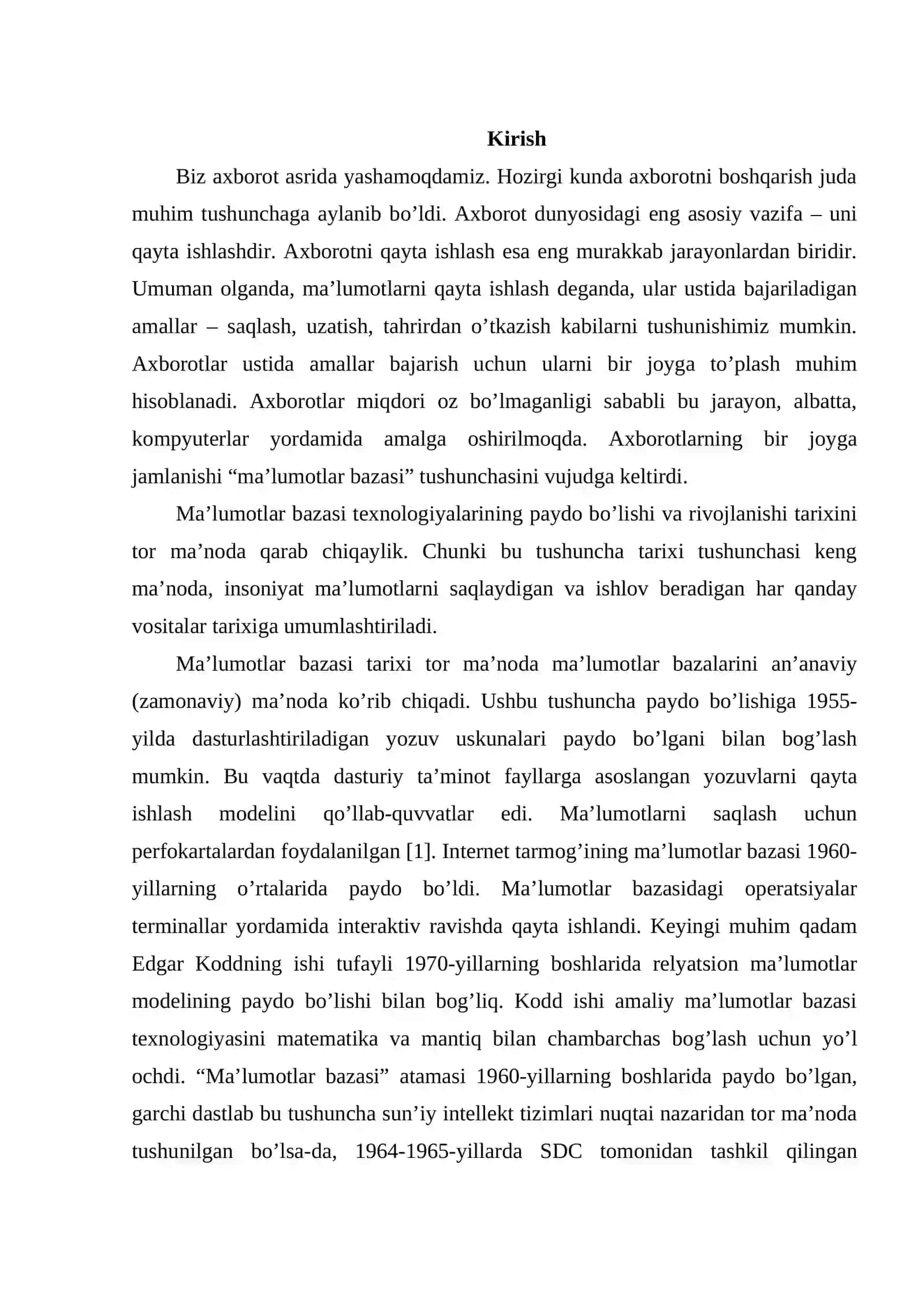 Ma’lumotlar bazasi texnologiyalari fani 2
