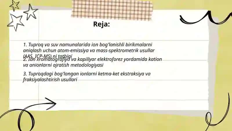 Tuproq va suvning ifloslanishida ion bog‘lanishli birikmalarni aniqlash 2