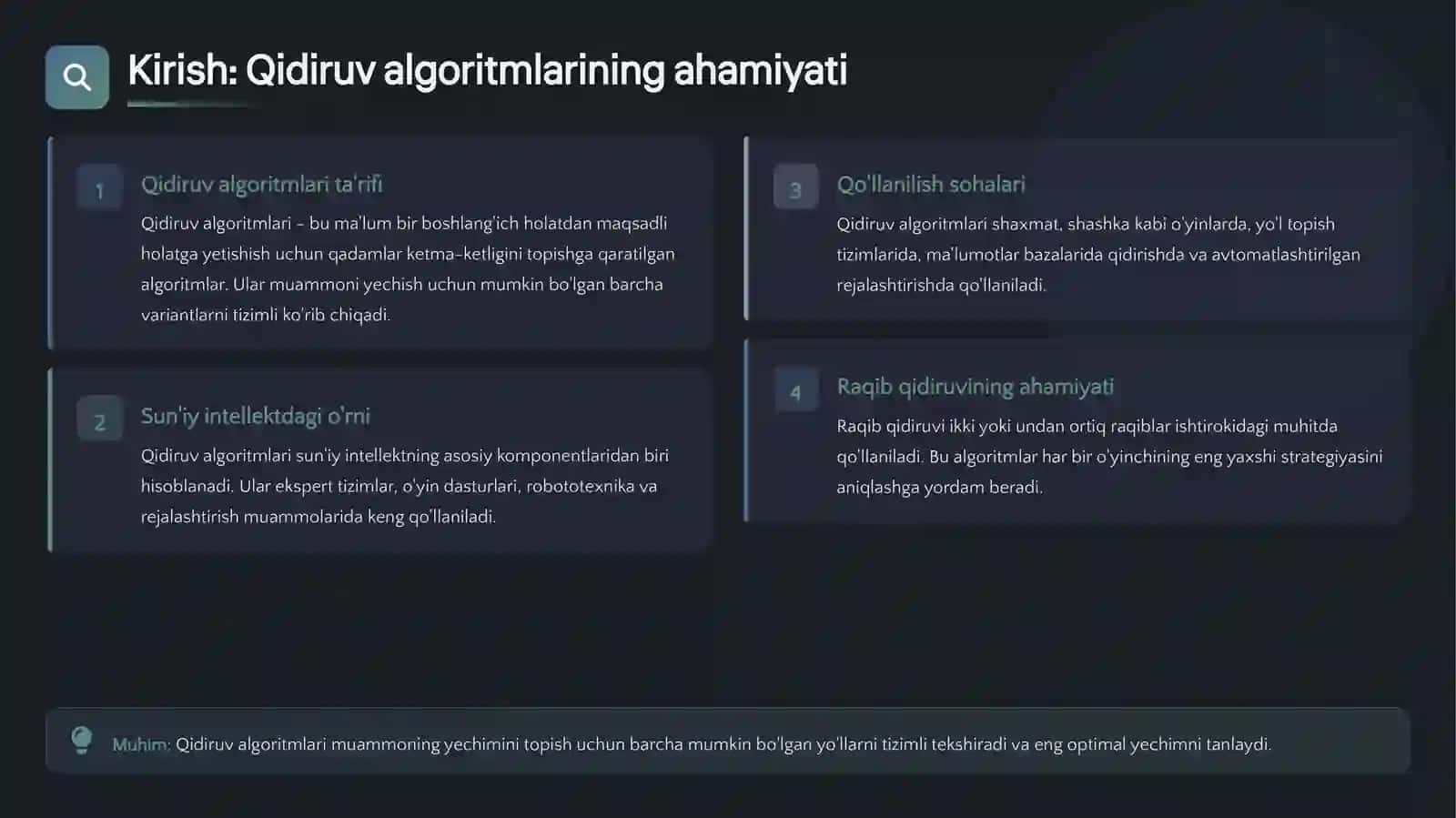 qidiruv algoritmlari asosida raqib qidiruvini ishlab chiqish 2