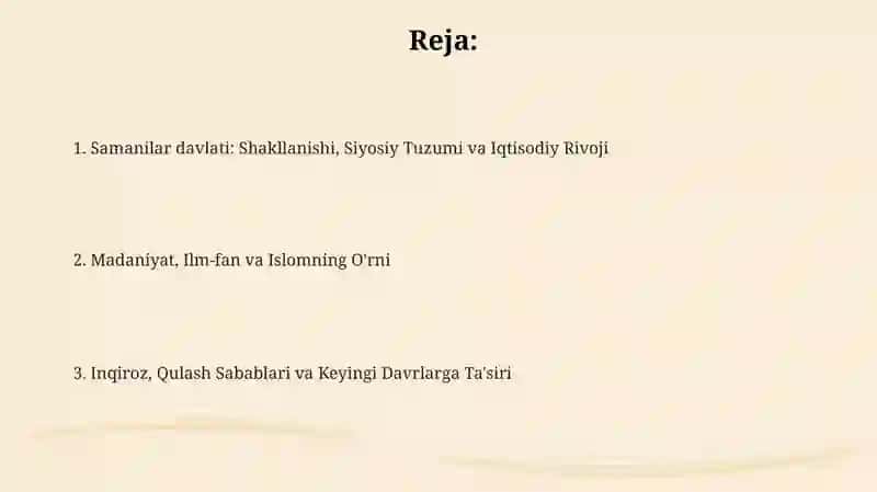 Oʻzbek davlatchiligining tarixiy bosqichlari (Oʻzbekiston hududidagi Somoniylar mosolida) 2