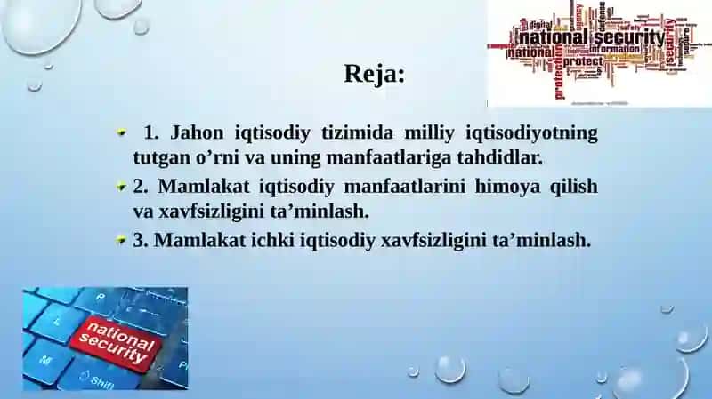 Iqtisodiy Xavfsizlik Fanidan Maʼruzashg‘uloti 2
