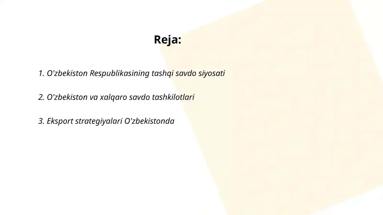 O'zbekiston Respublikasining tashqi savdo siyosati 2