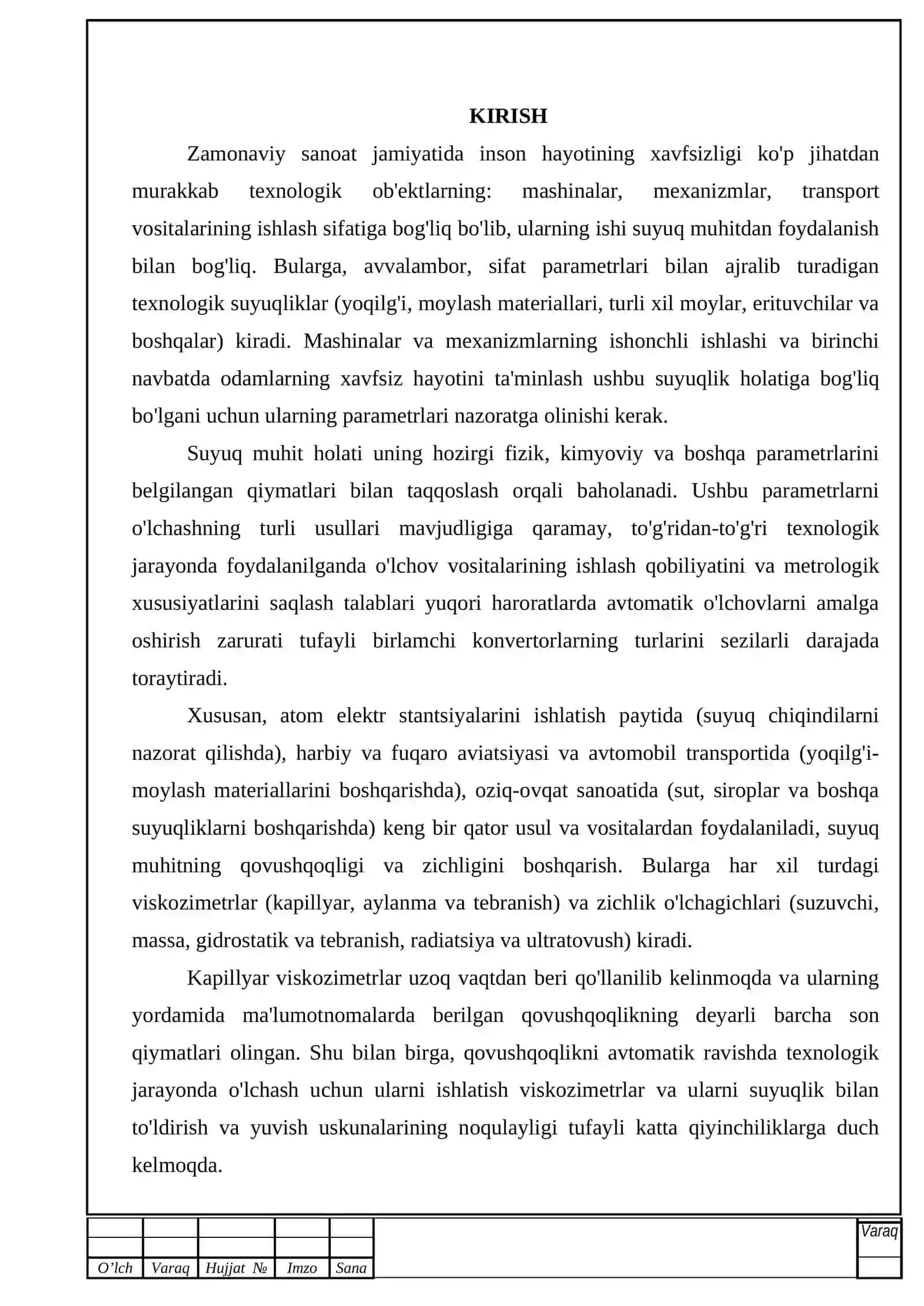 Texnologik jarayonda suyuqlik holatini kuzatish vositalari va usullari 2
