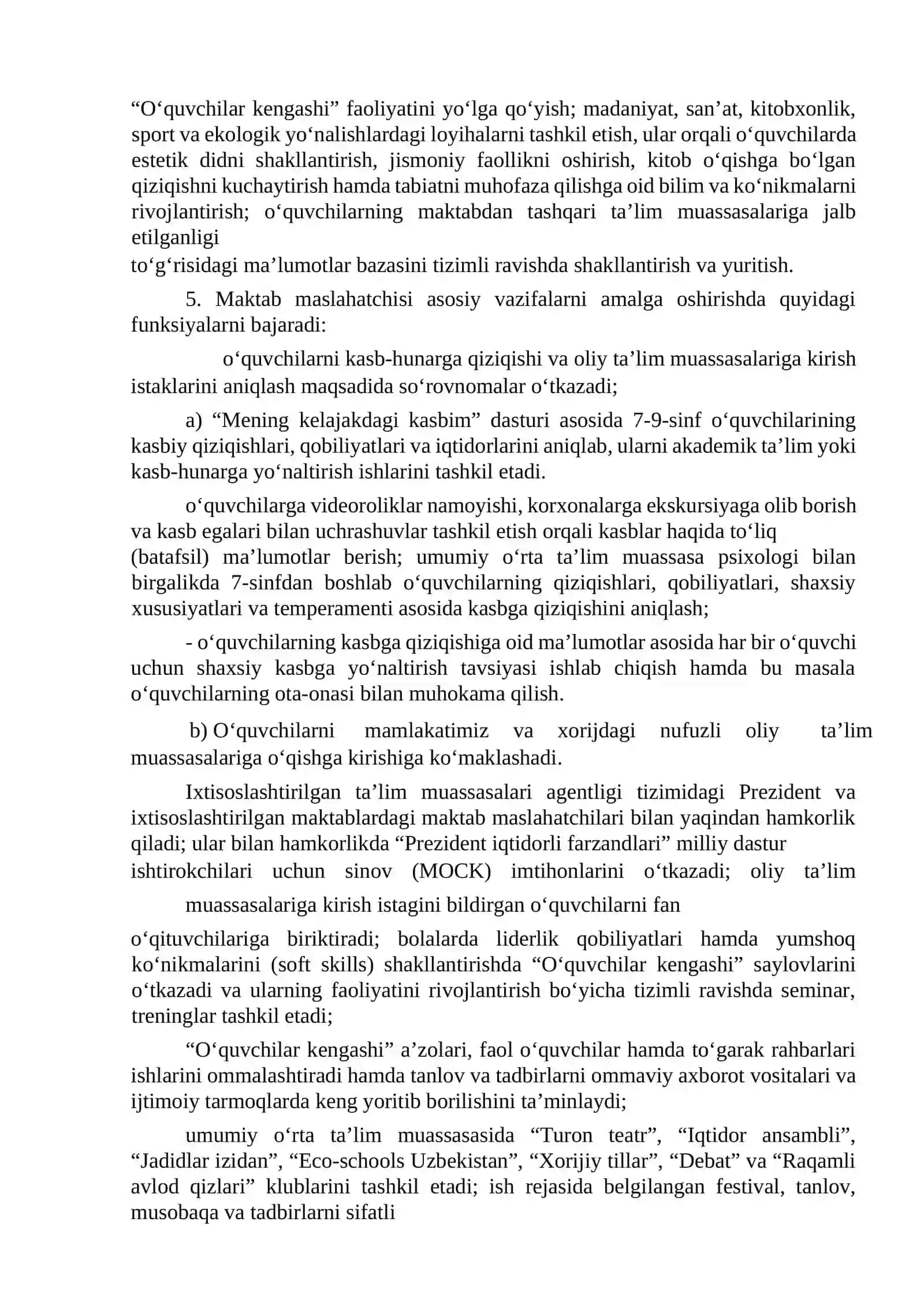 2026 YIL MAKTAB MASLAHATCHISI VAZIFALARI  YANGI NIZOM 2
