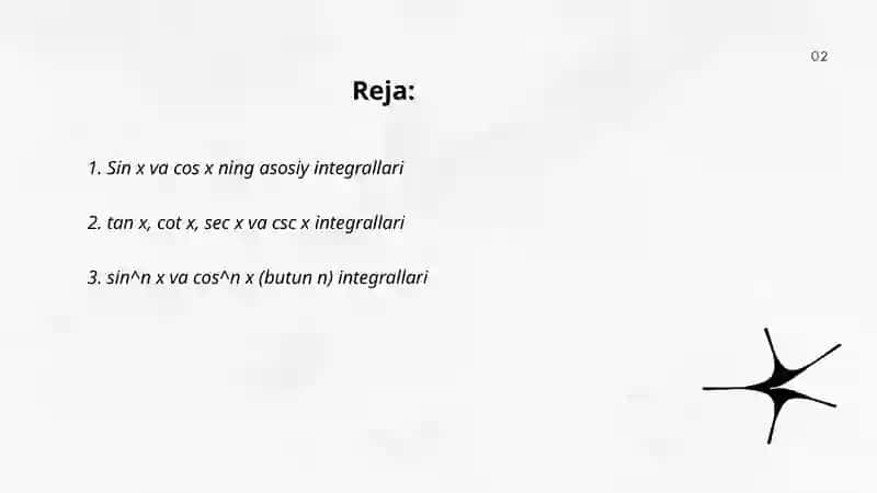 trigonametrik funksiyalarning integrallash 2