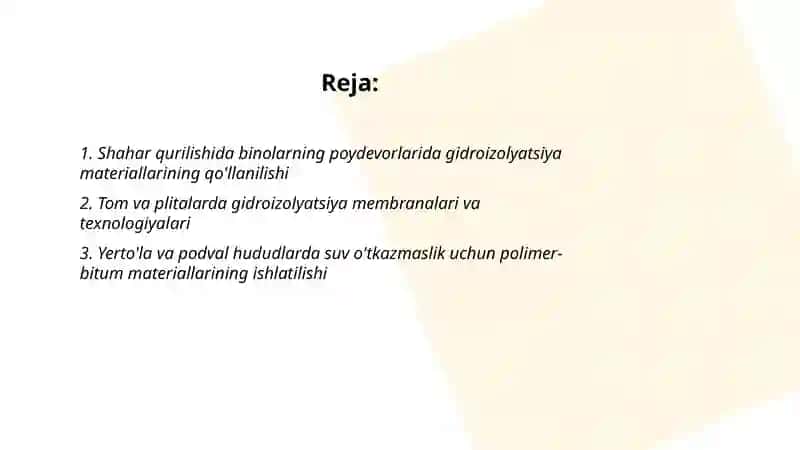 Shahar qurilishida gidroizolgidroizoliyasiya materiallariniqo’llanilishi 2