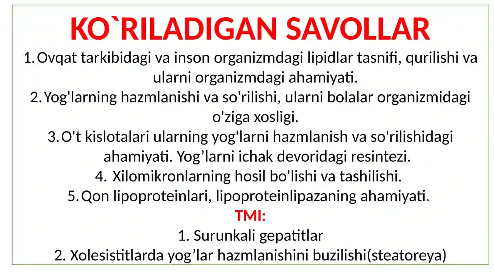 Lipidlarning tuzilishi, funksiyasi va metabolizmi 2