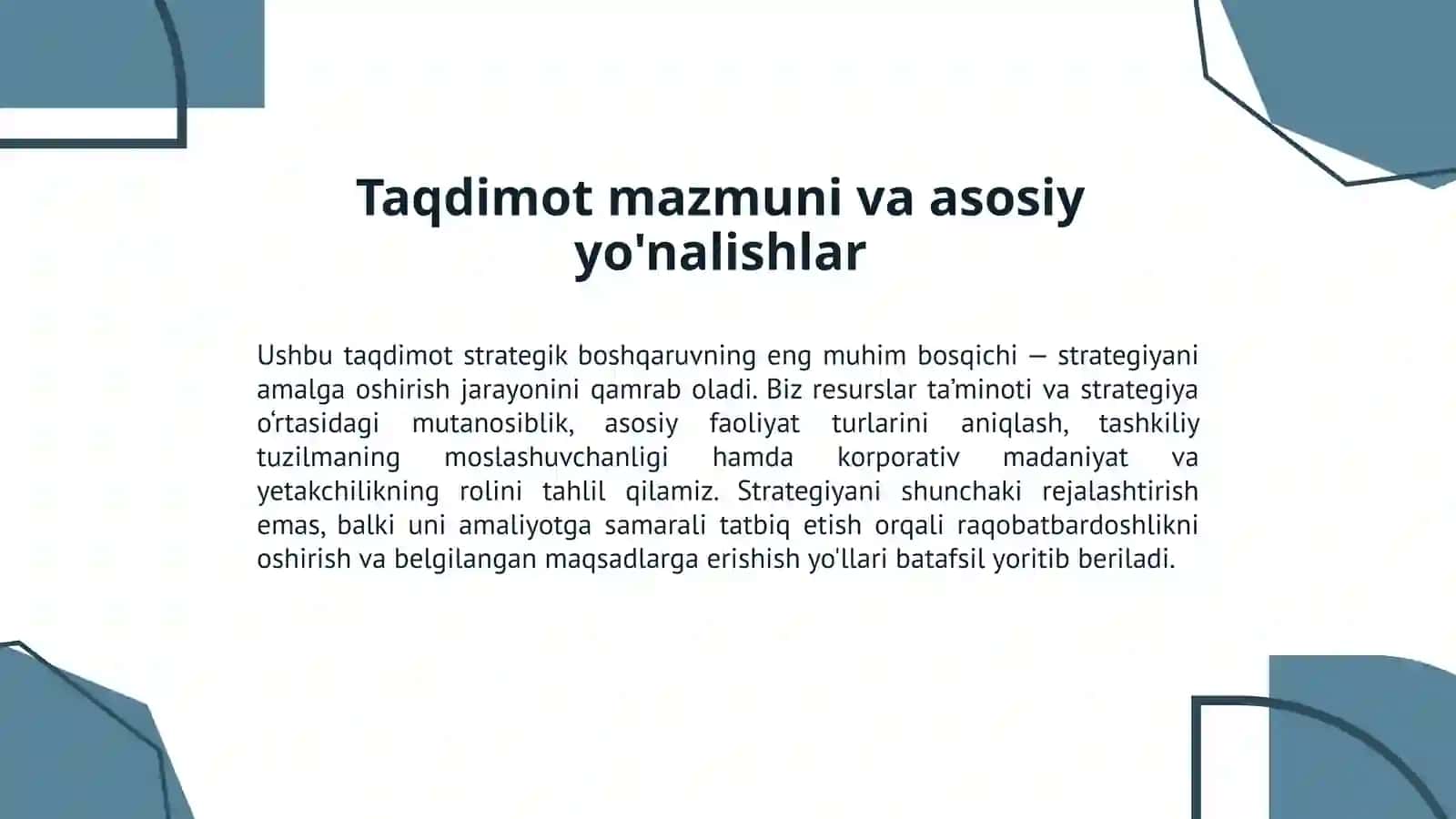 STRATEGIYANI AMALGA OSHIRISH: Muvaffaqiyatli tatbiq etish va resurslar boshqaruvi 2