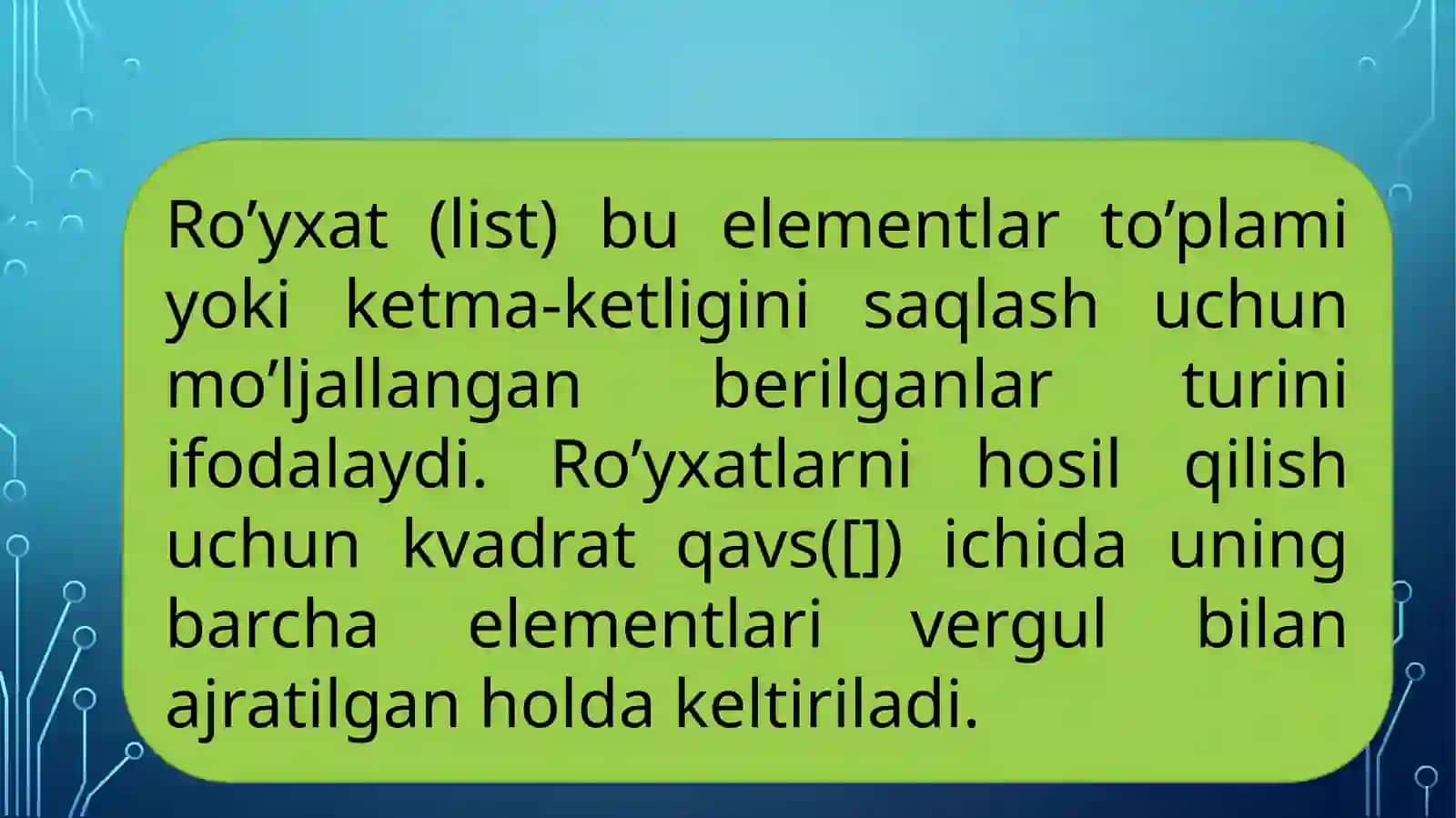 Pythonda ro‘yxatlar va kortejlar bilan ishlash 2