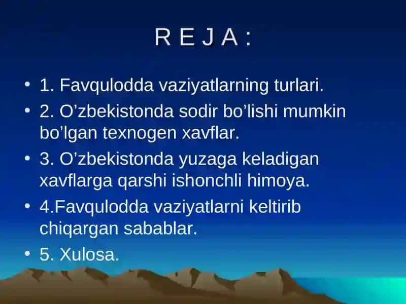 O’zbekistonda sodir bo’lishi mumkin bo’lgan texnogen xavflar 2