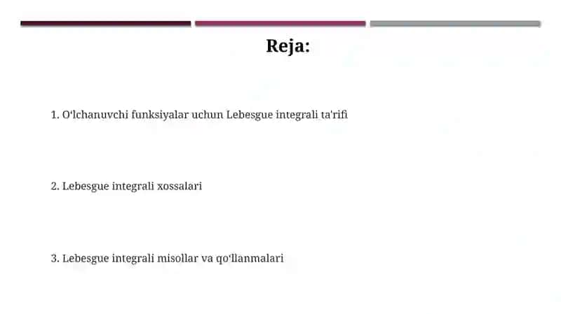 Sodda funksiyalar uchun Lebeg integrali 2