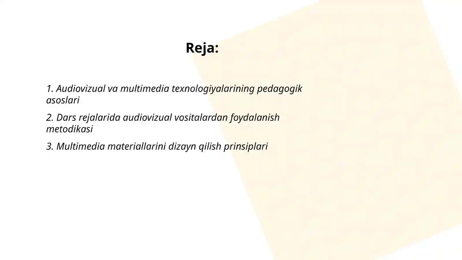 Audiovizuval va multimedia texnalogiyalaridan foydalanish matodikasi 2