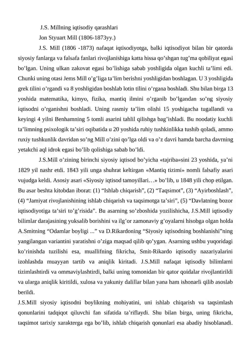 J.S. Millning iqtisodiy qarashlari 2