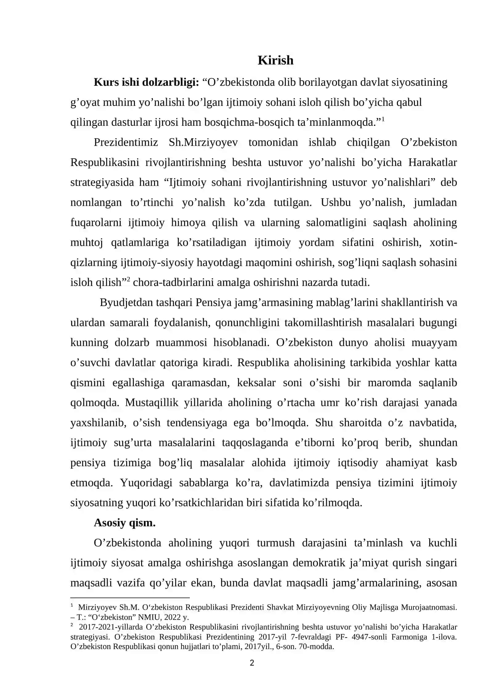 Byudjetdan tashqari Pensiya jamg’armasi, uning davlat moliya tizimidagi o’rni va ahamiyati 2