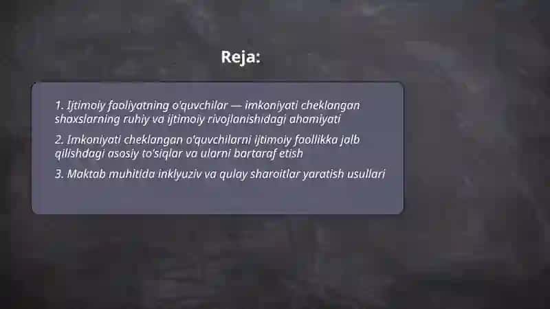 Imkoniyati cheklangan o’quvchilarni ijtimoiy faoliyatga jalb etish shakllari 2