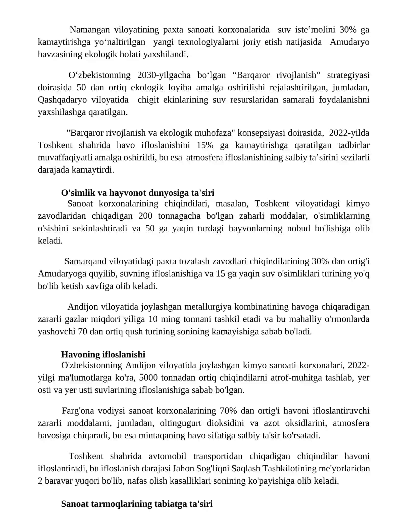 Саноат тармоқларининг табиатга таъсирини баҳолаш 2