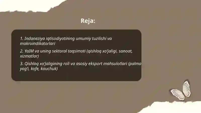 Indaneziya iqtisodiy tuzilmasi va daromad manbai 2