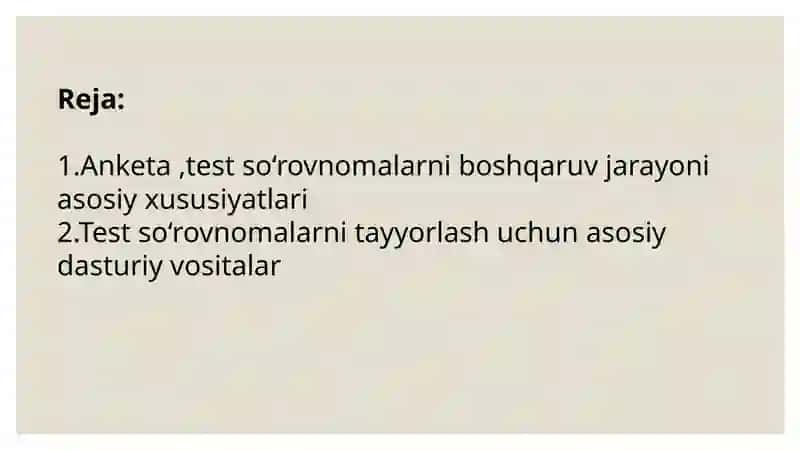 Anketa so’rovnoma va nazorat testlarini tashkil etuvchi dasturlar 2