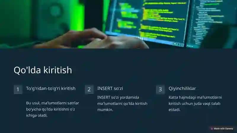 SQL jadvaliga ma'lumotlarni kiritish usullari 2