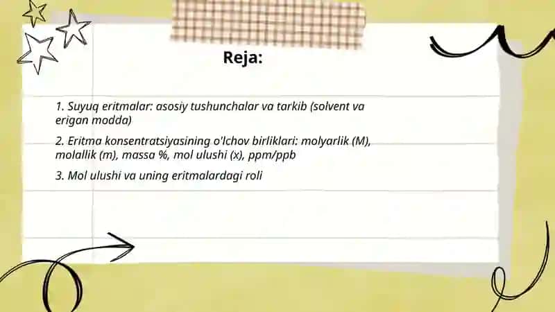 Suyuq eritmalar va ularning konsentratsiyasi 2