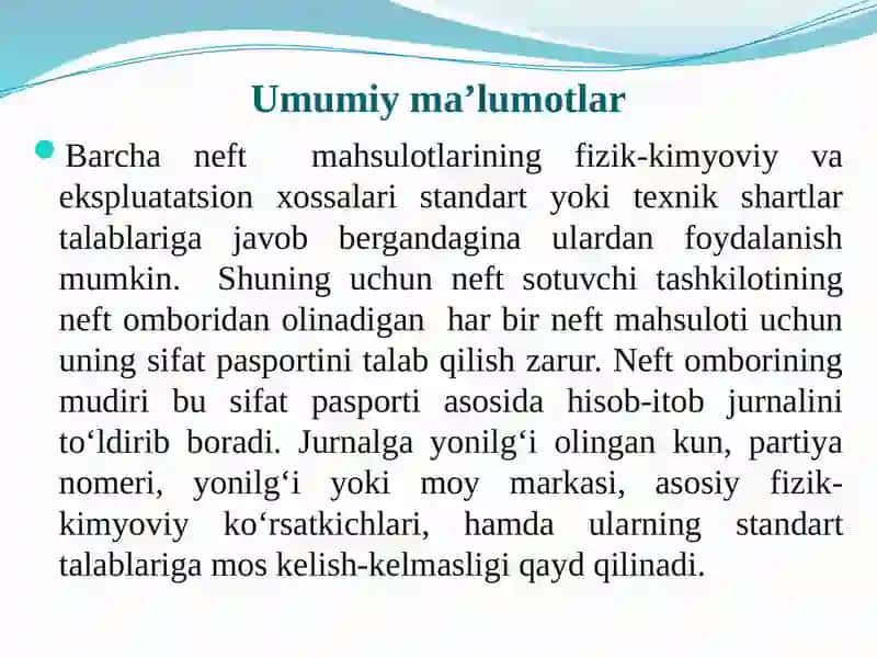 Neft mahsulotlari sifat ko'rsatkichlarini aniqlash 2