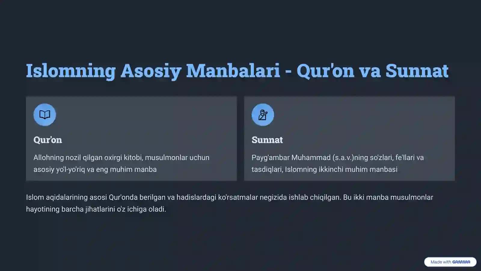 Islom dini manbalari, aqidaviy maktablari va ularning hozirgi davrdagi ahamiyati 2