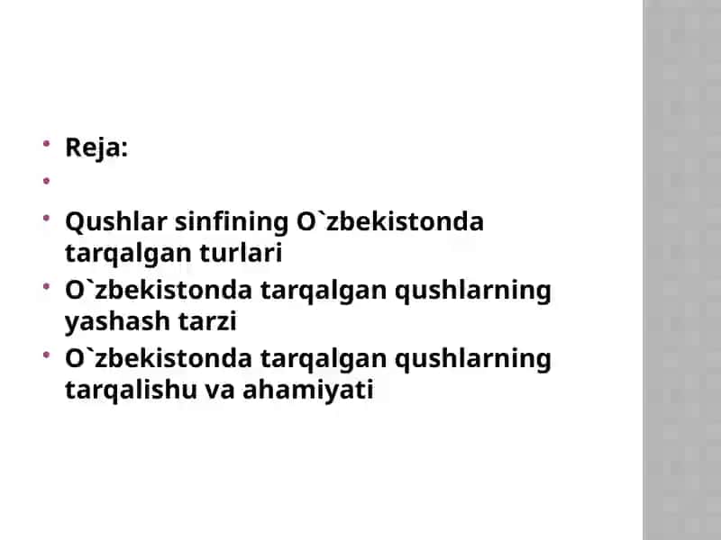 Qushlarsinfining O`zbekistondagi tarqalgan turlari 2