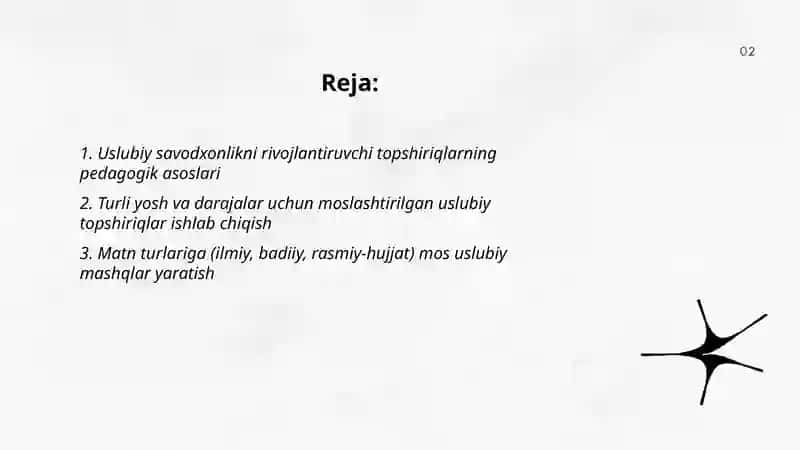 Uslubiy savodxonlikni rivojlantiruvchi topshiriqlar ishlab chiqish 2