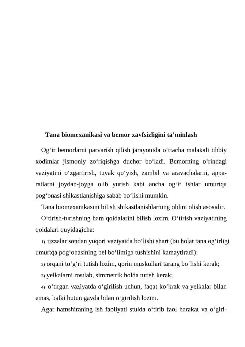 Tana biomexanikasi va bemor xavfsizligini ta’minlash 2