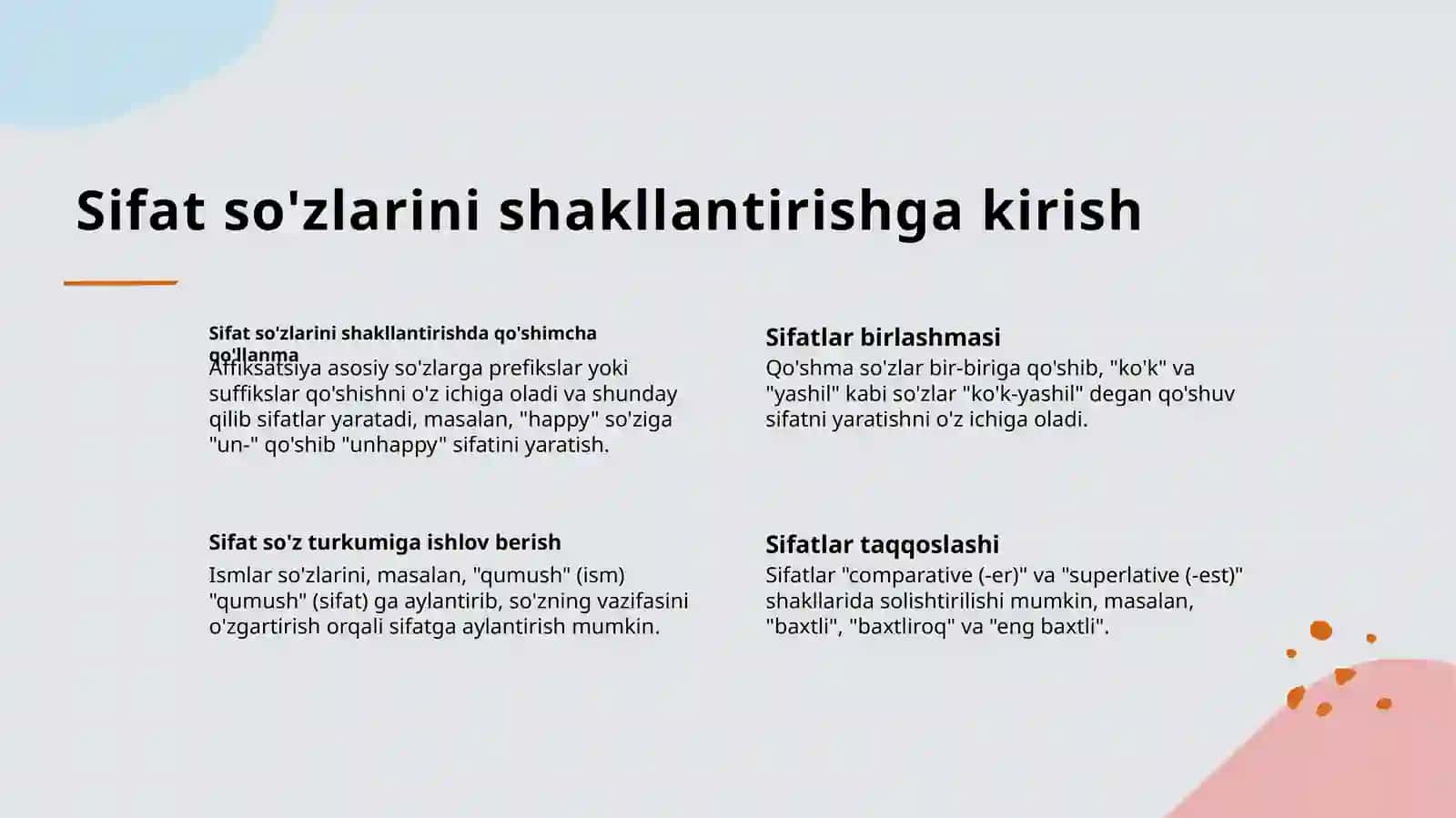 Sifat so'z turkumi 2