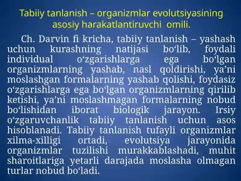 TABIIY TANLANISH VA UNING TURLARI 2