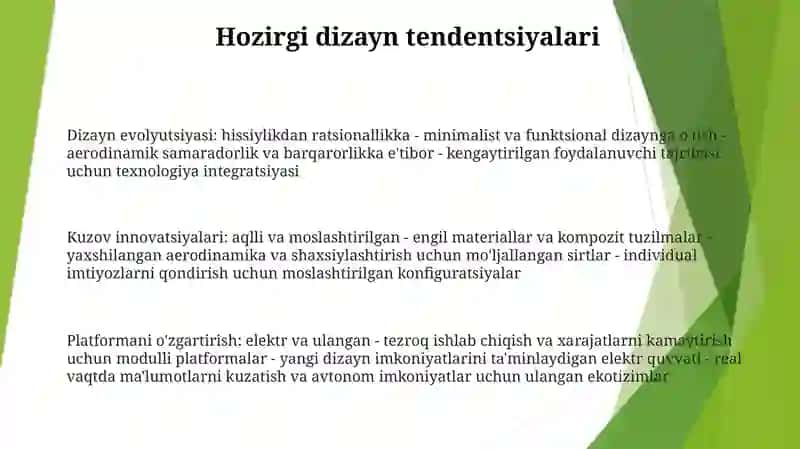 Avtomobillarning Kuzovi, Kabina Va Platformasini Ko'Rinishini RivojlanishIstiqbollari 2