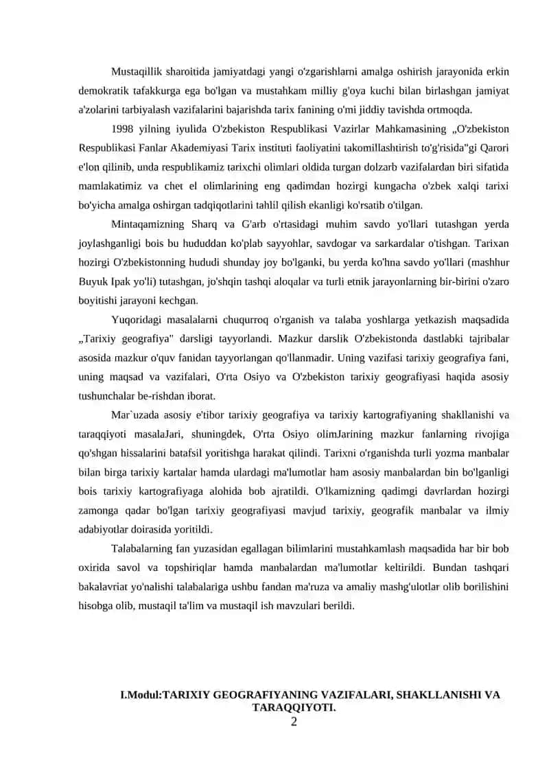 5110600 – TARIX O`QITISH METODIKASI BAKALAVR TA`LIM YO`NALISHI TALABALARI UCHUN 2