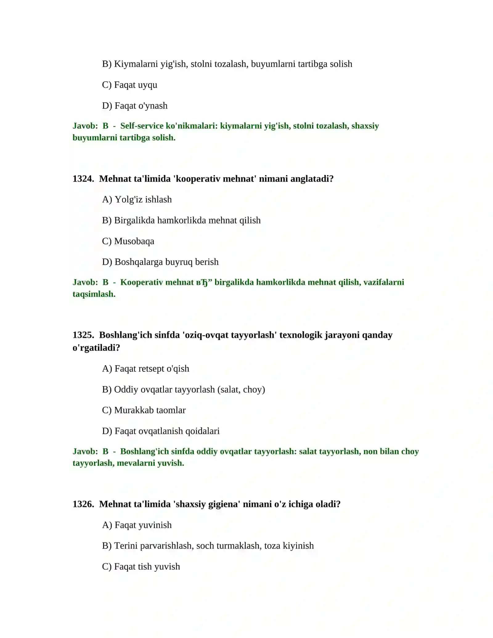 O'QITUVCHISI TEST SINOVLARI 2