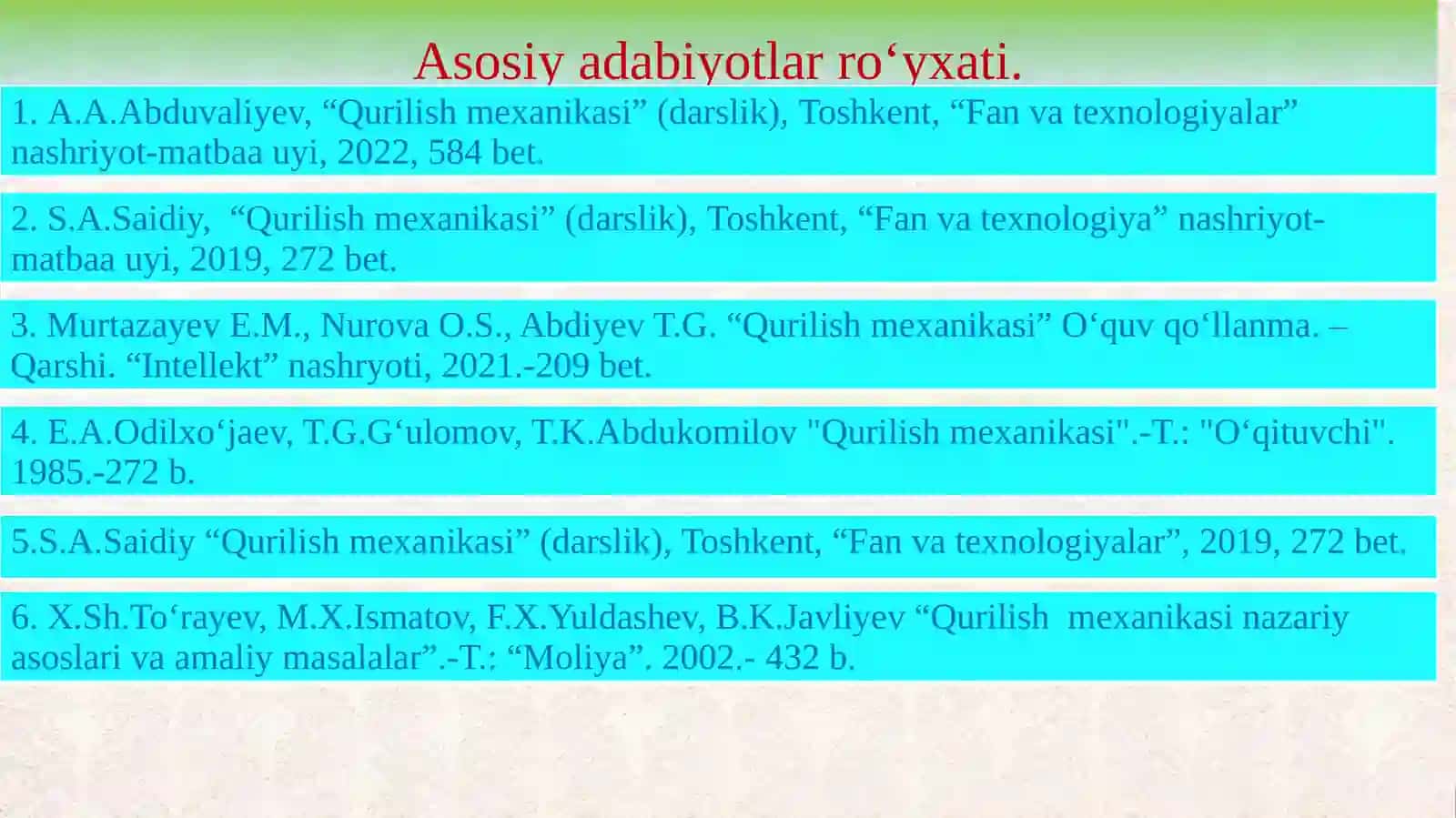 Mavzu.Koʻporaliqlistatikaniqsharnirlibalkalarniharakatlanuvchi yuklar ta’siriga hisoblash 2
