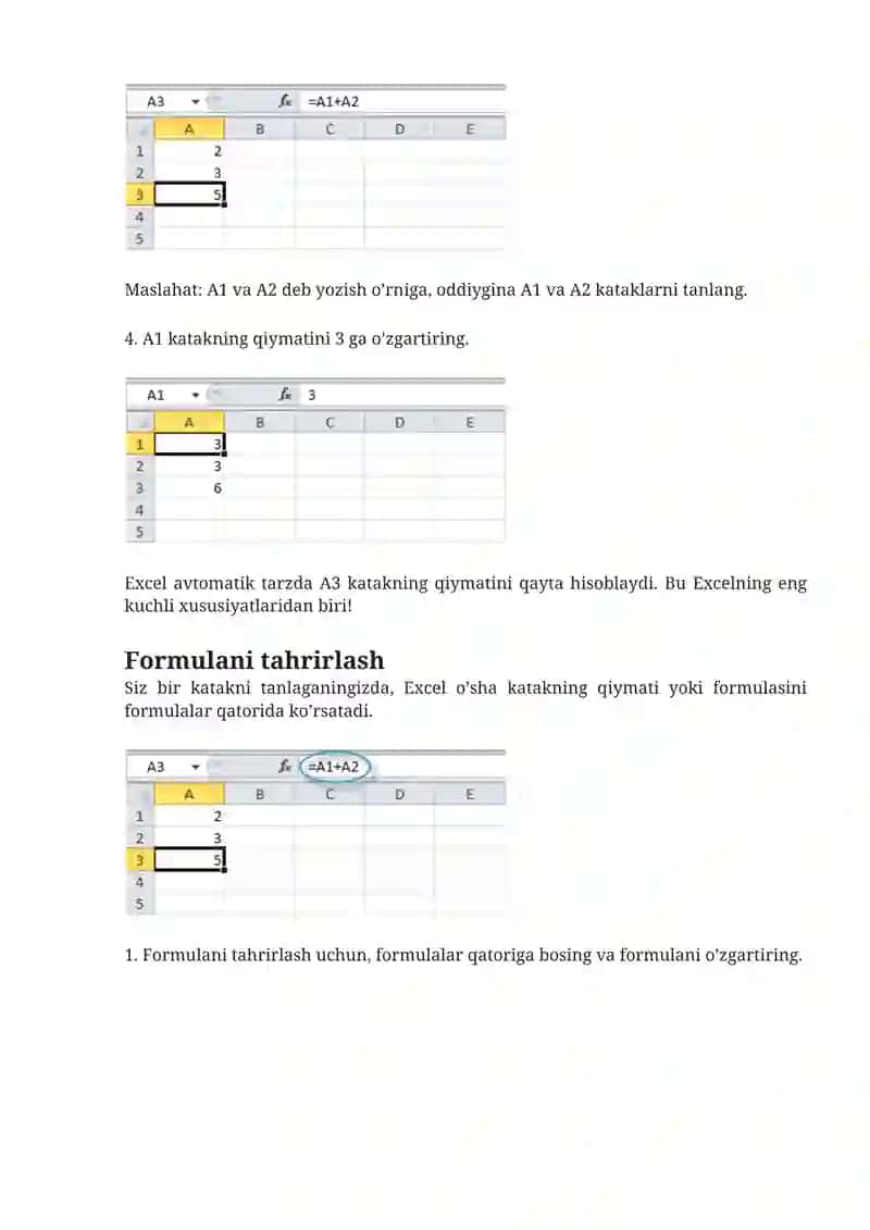 MS Excel elektron jadvalida formula va funksiyalarni qo’llab, hisoblashlarni bajarish 2