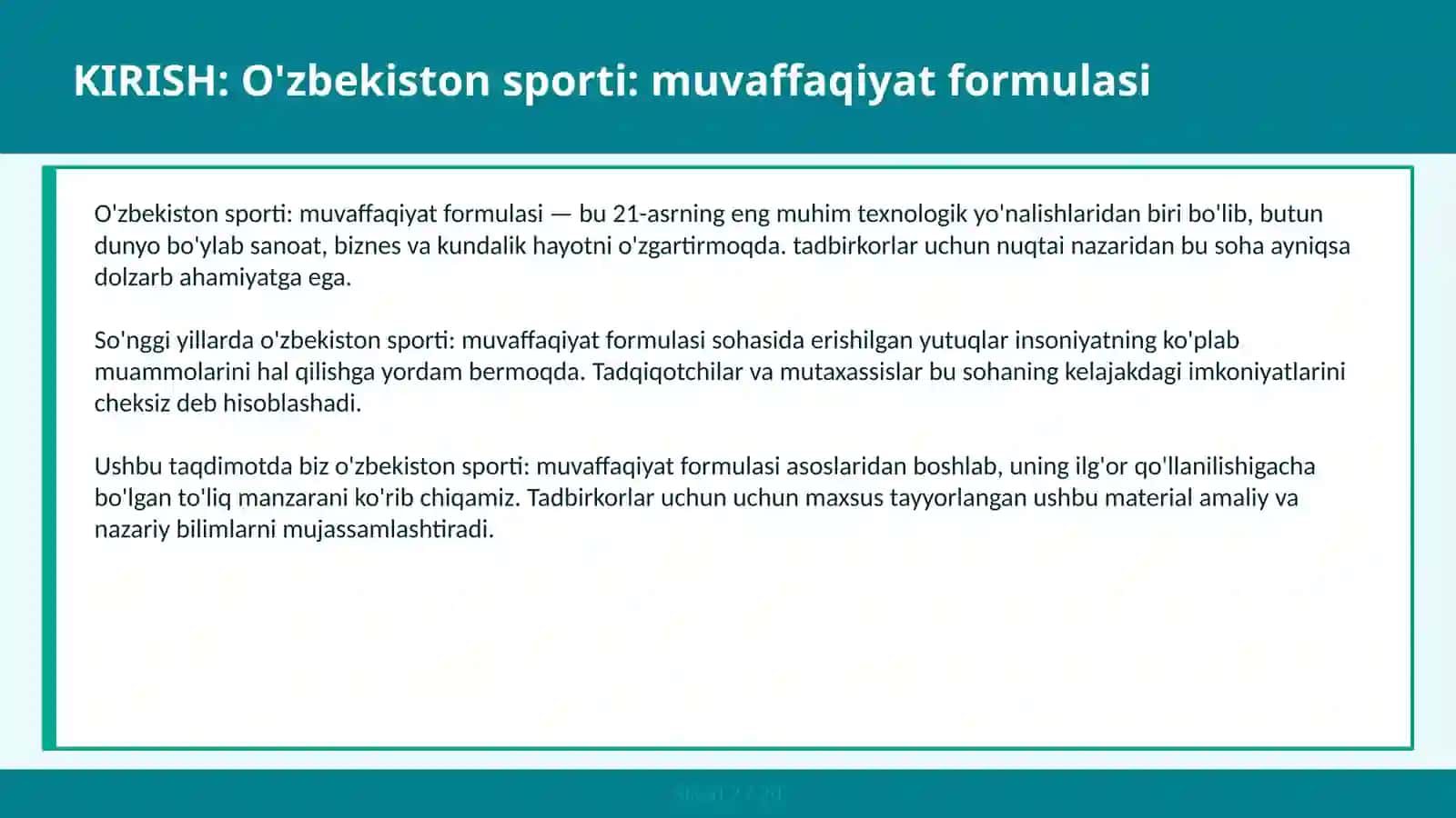 O'ZBEKISTON SPORTI: MUVAFFAQIYAT FORMULASI 2