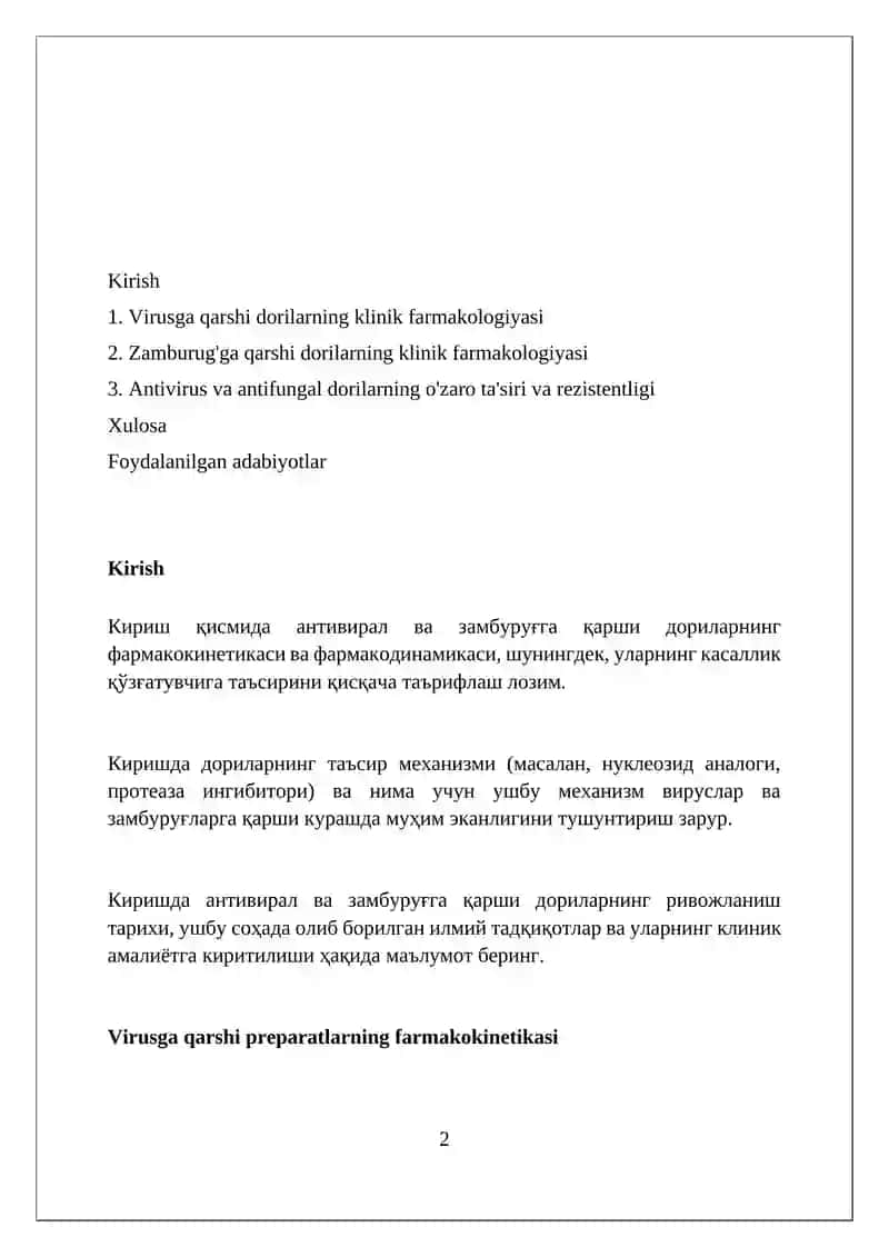 Virusga qarshi preparatlar va zamburug'ga qarshi preparatlar klinik farmakologiyasi 2