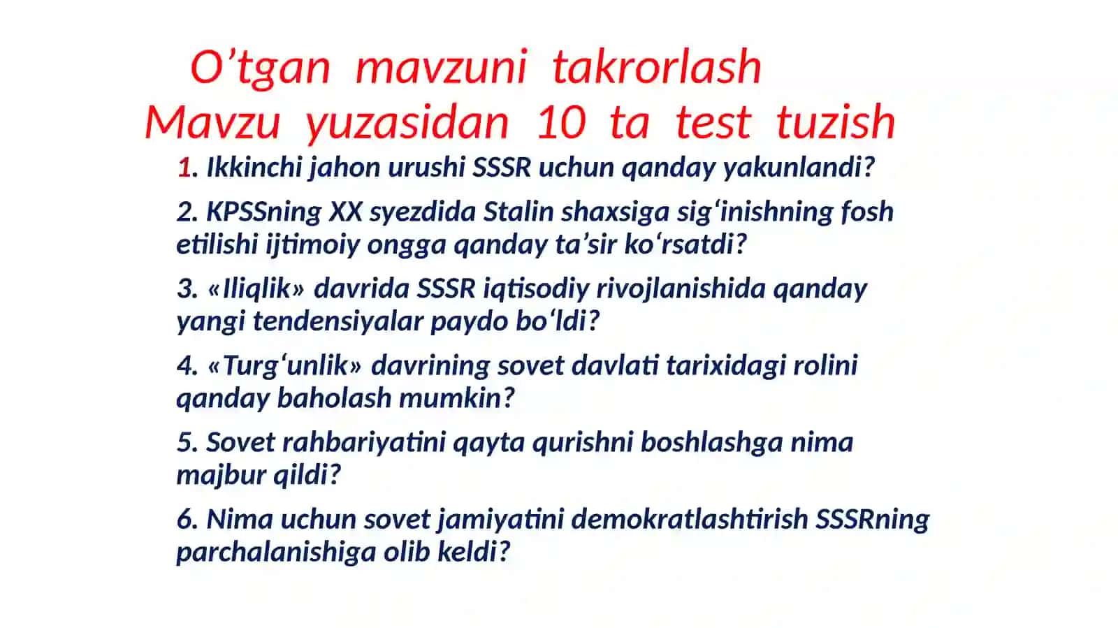 Mavzu: Ikkinchi Jahon urushi va KPSSning XX syezdida Stalin shaxsiga sig‘inish 2