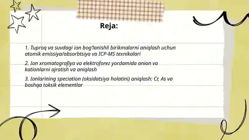 Tuproq va Suvning Ifloslanishida Ion Bog'lanishli Birikmalarini Aniqlash 2