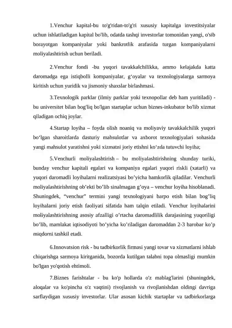 Innovatsion loyihalarni venchurli moliyalashtirish 2